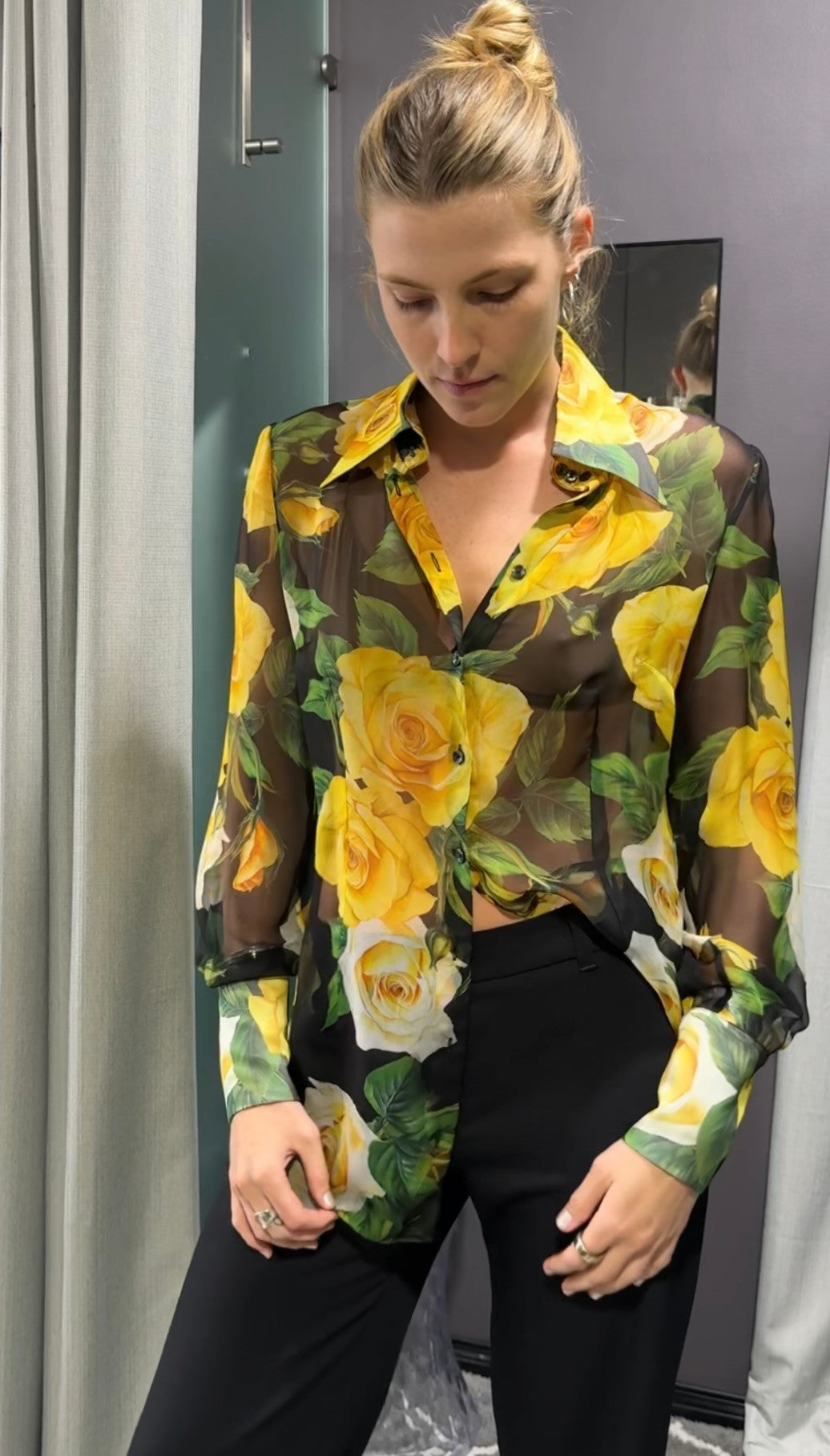 DOLCE & GABBANA Yellow/Green silk blouse: 44