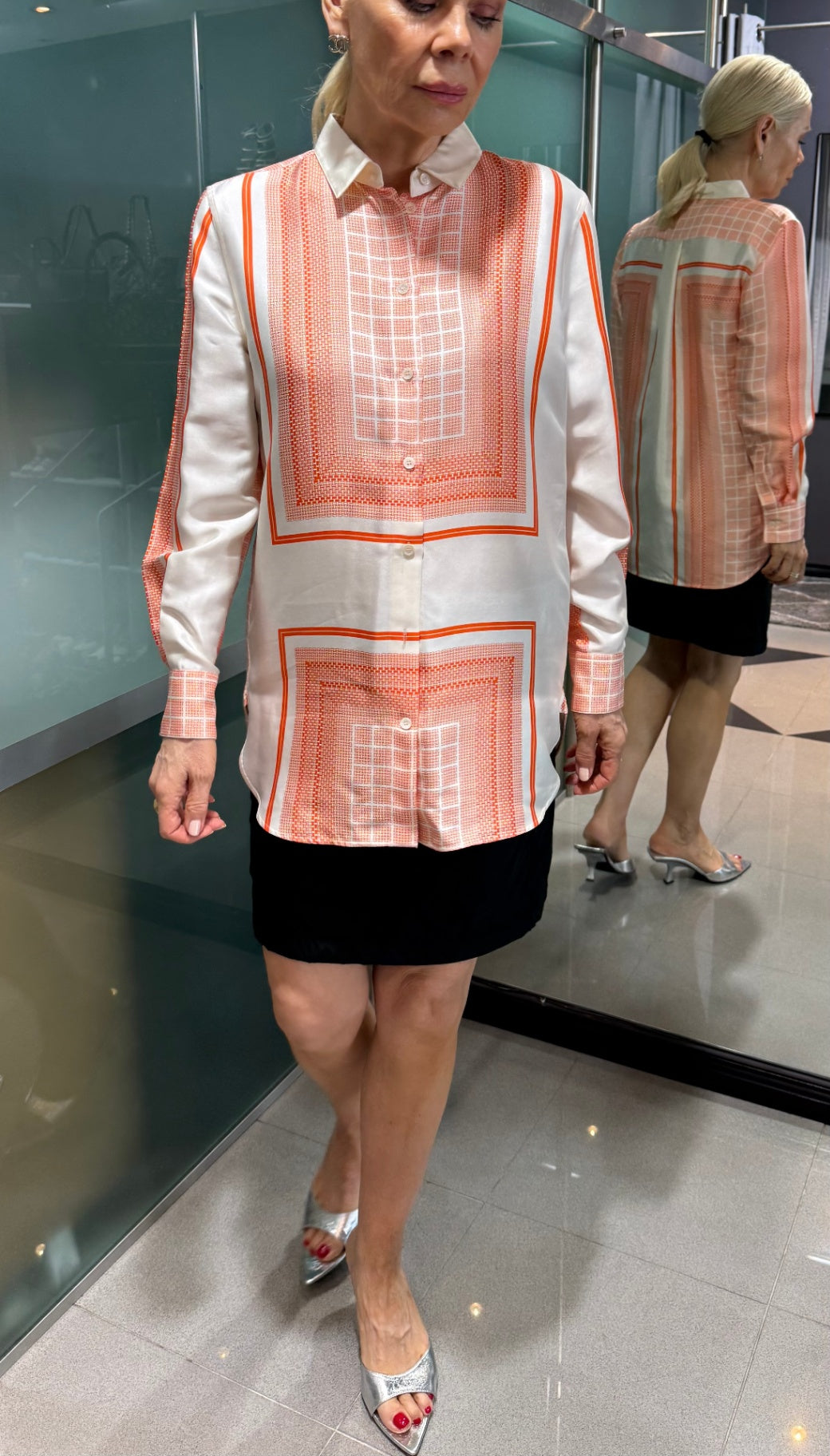 CELINE Geometric Orange Silk Shirt size 40