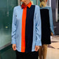CELINE Blue/Orange Striped Silk Shirt size 38