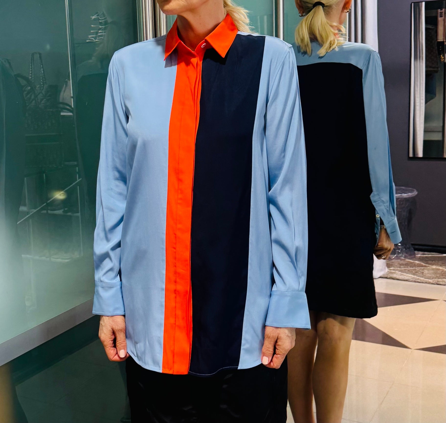 CELINE Blue/Orange Striped Silk Shirt size 38