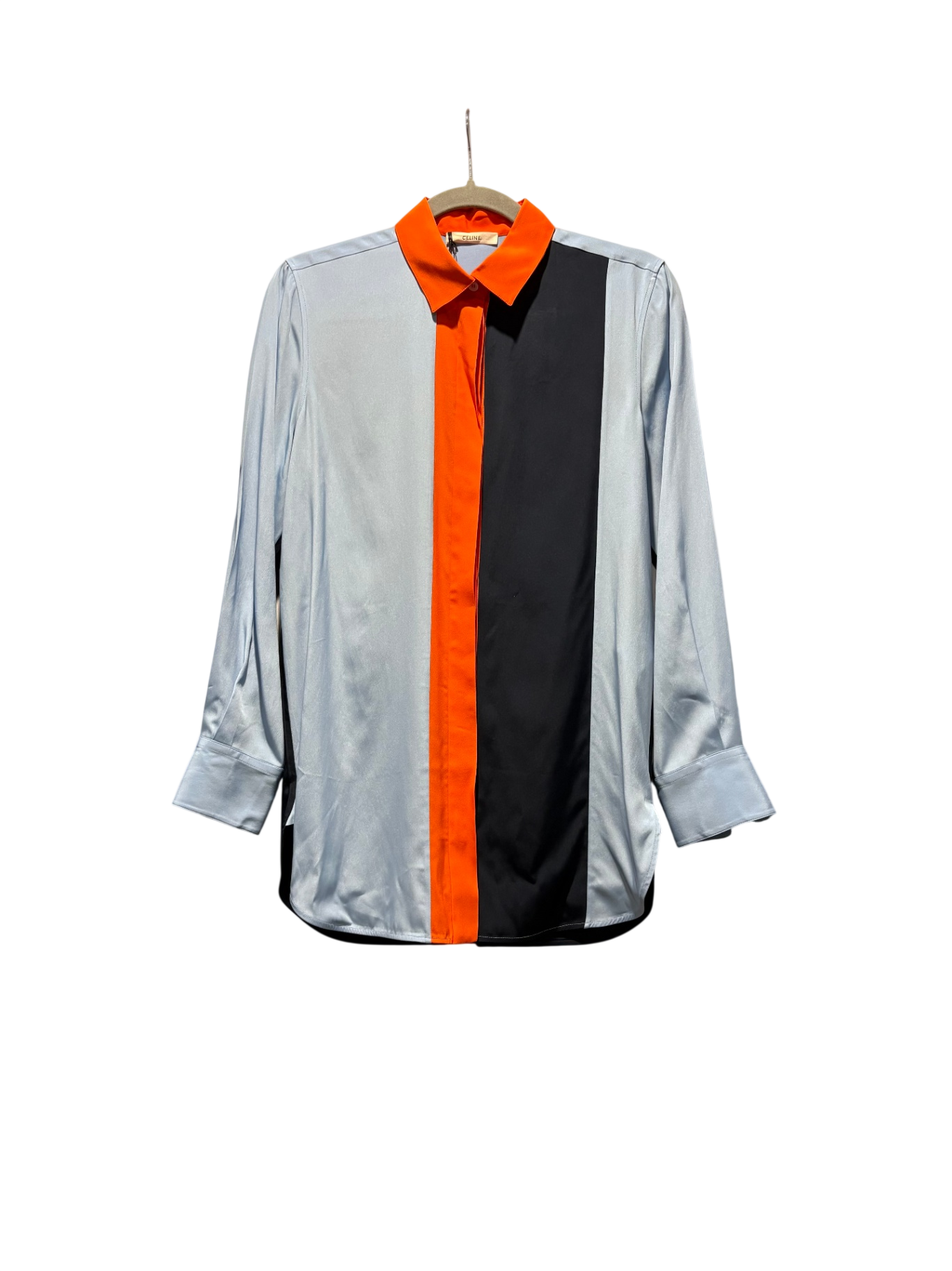 CELINE Blue/Orange Striped Silk Shirt size 38