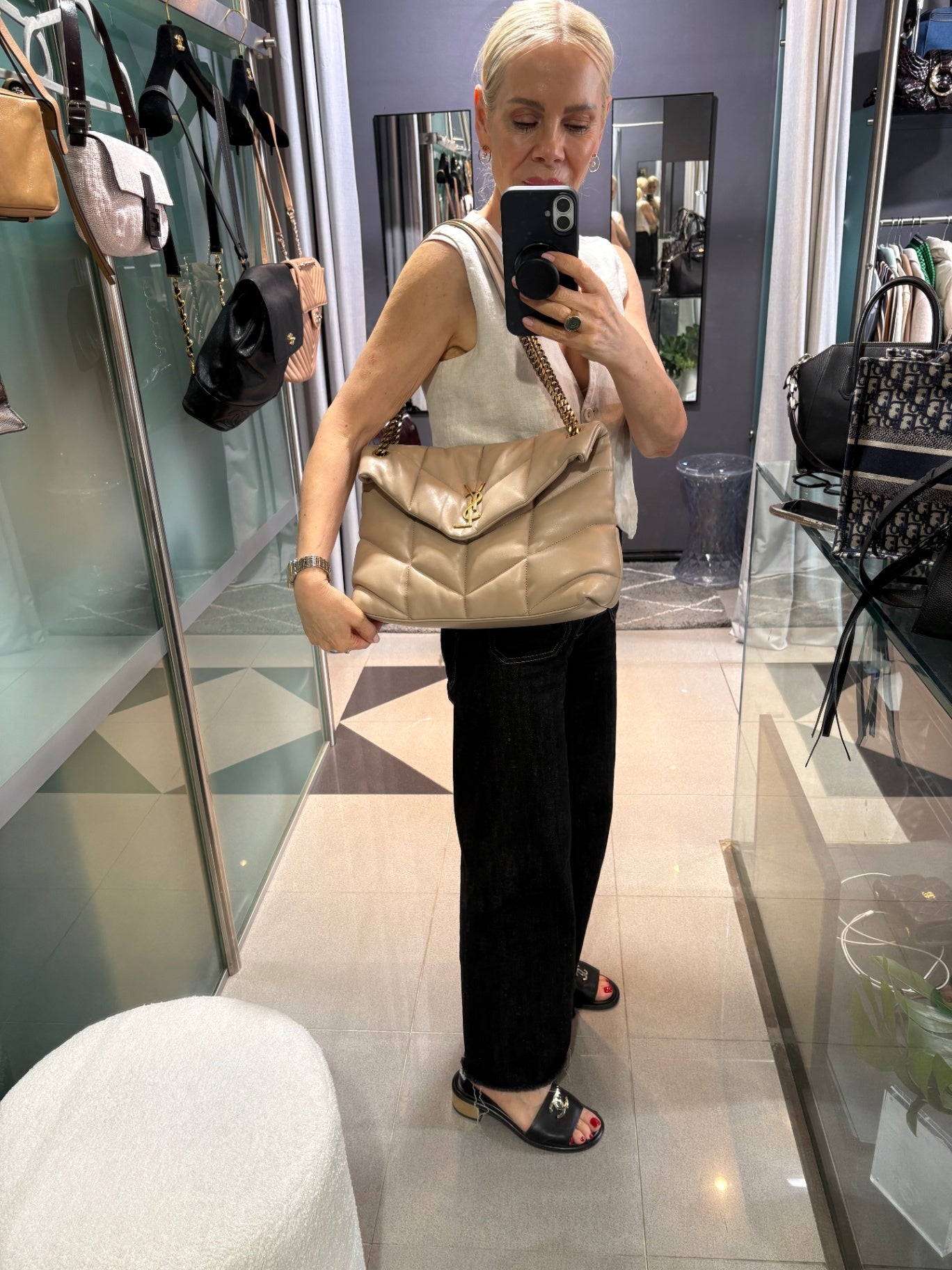 SAINT LAURENT Lou Lou Puffer Beige - Large