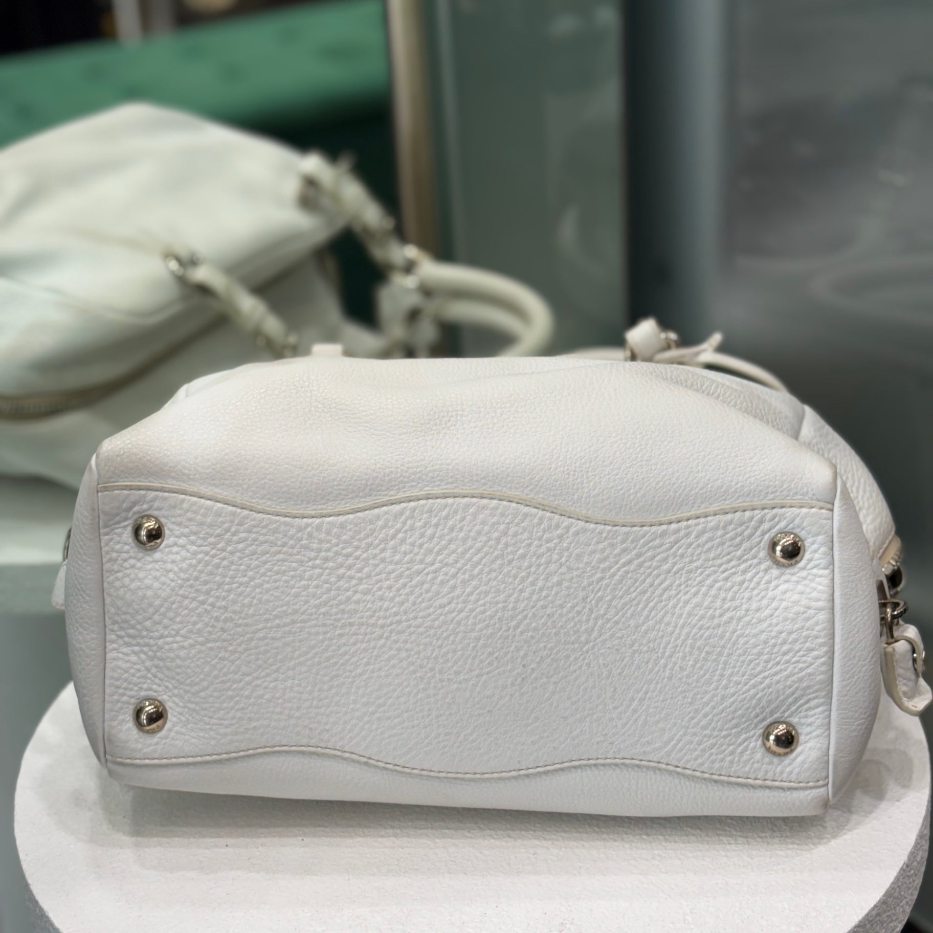 PRADA White Vitello Daino Leather Bowler Bag