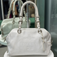 PRADA White Vitello Daino Leather Bowler Bag