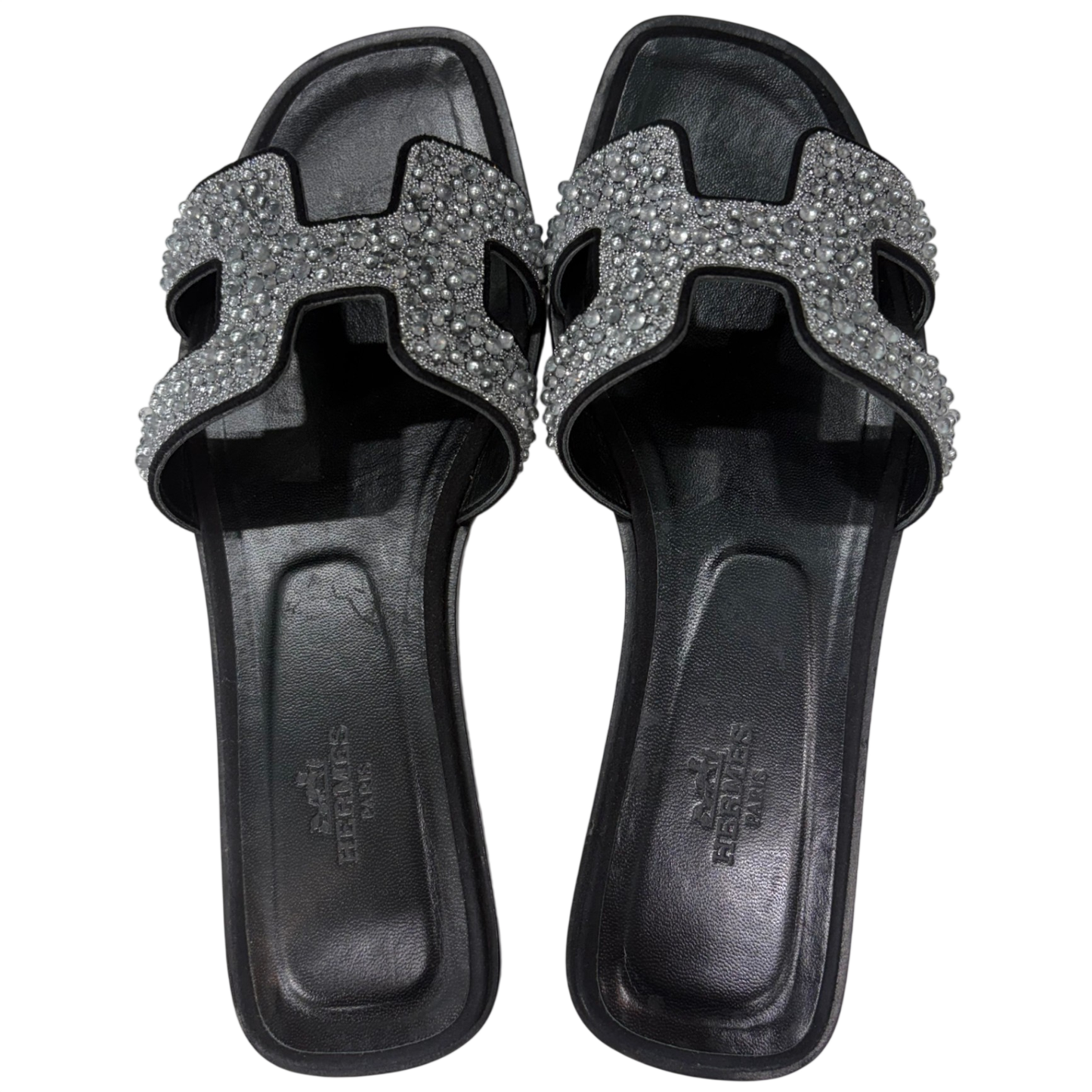 HERMES Oran Crystal Embellished Sandals Size 37.5