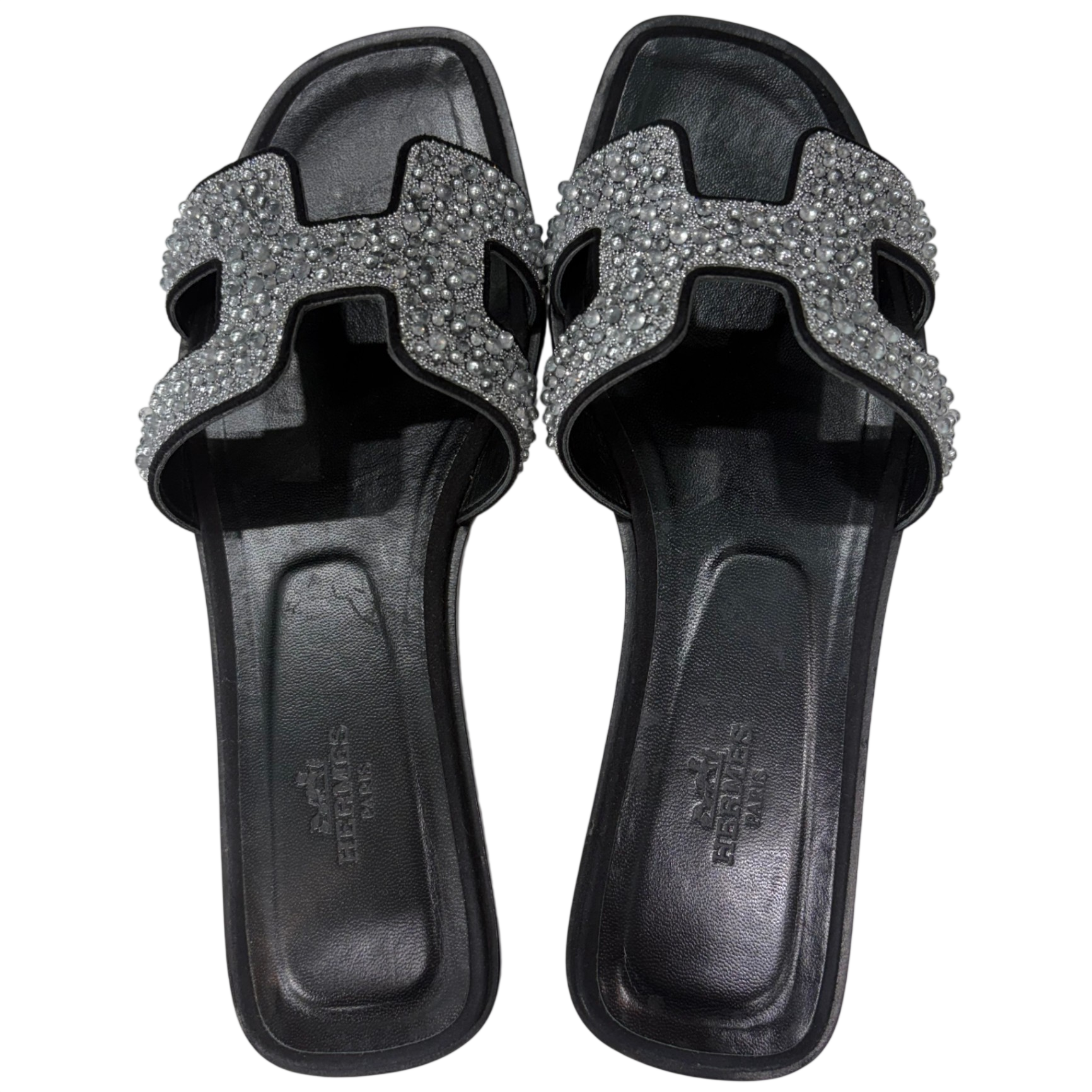 HERMES Oran Crystal Embellished Sandals Size 37.5