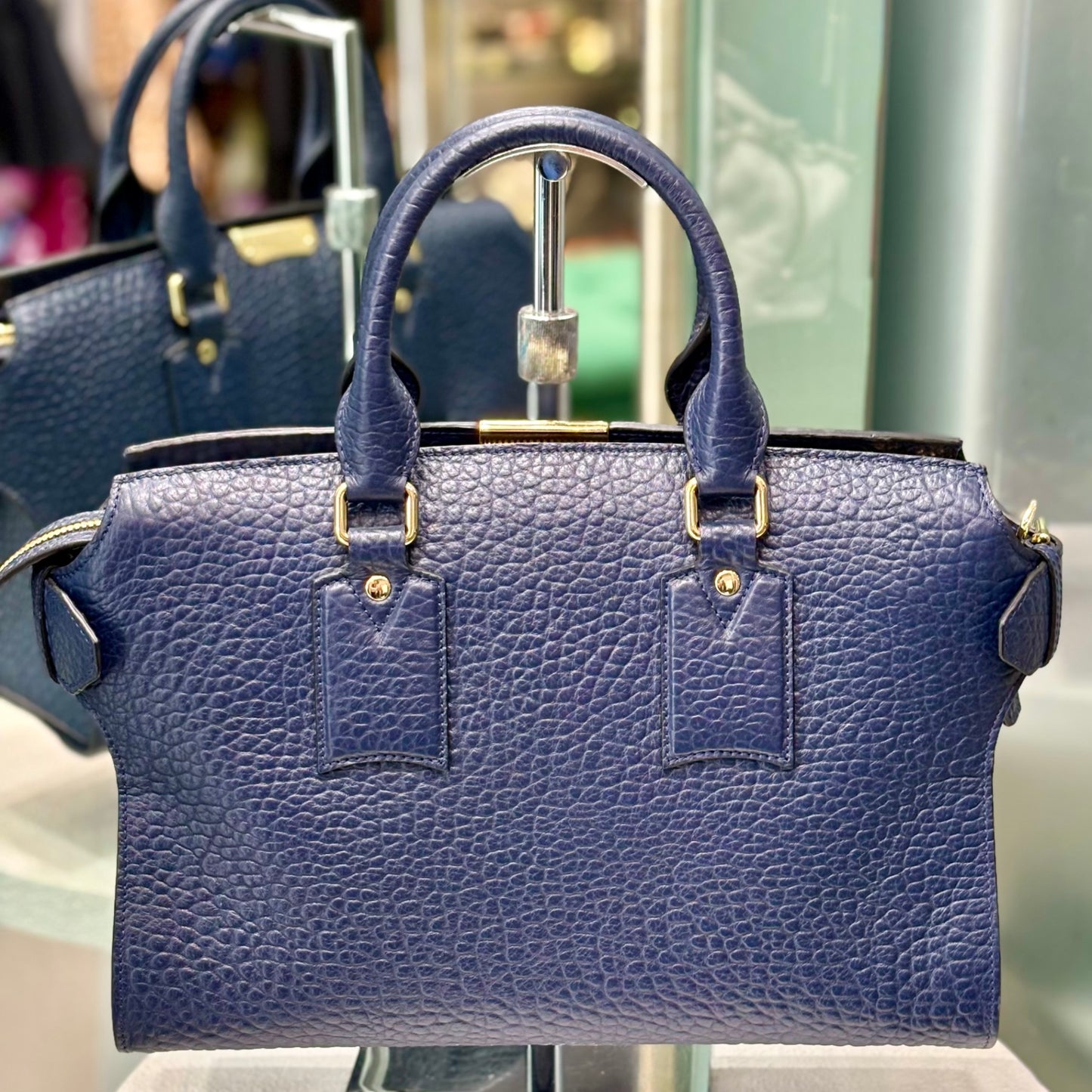 BURBERRY Blue Carbon Signature Grain Bag