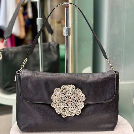 SONIA RYKIEL Crystal Flower Shoulder Bag Black