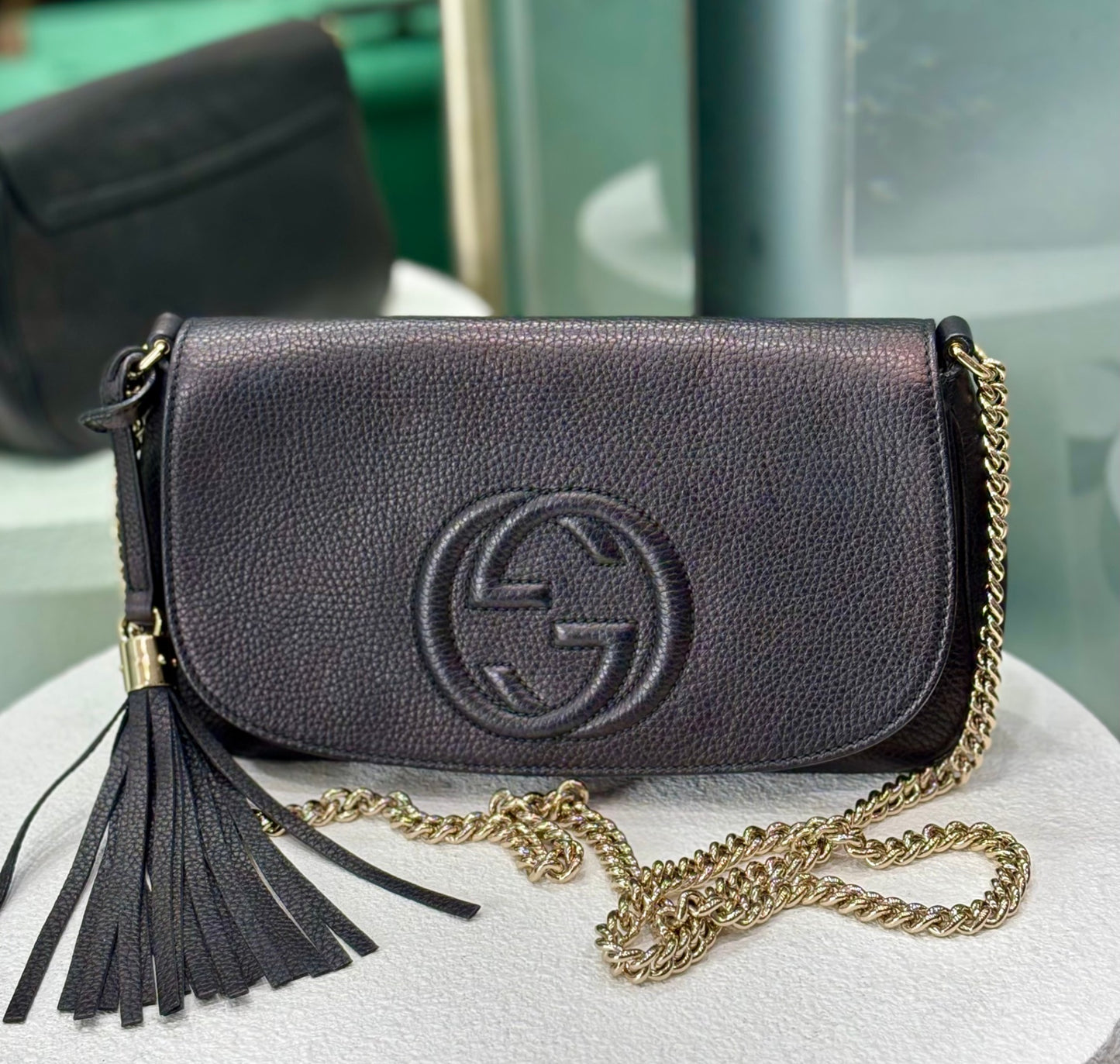 GUCCI Gucci Soho Chain Crossbody Long Flap Black