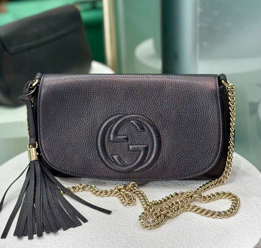 GUCCI Gucci Soho Chain Crossbody Long Flap Black
