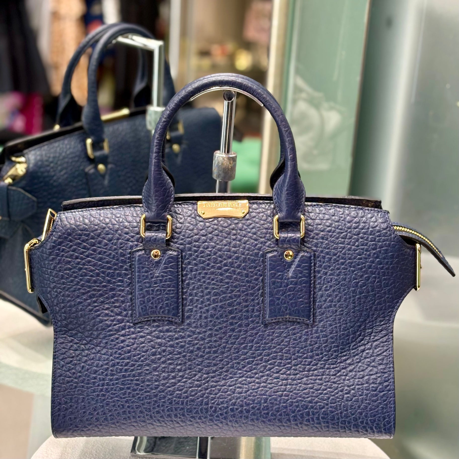 BURBERRY Blue Carbon Signature Grain Bag