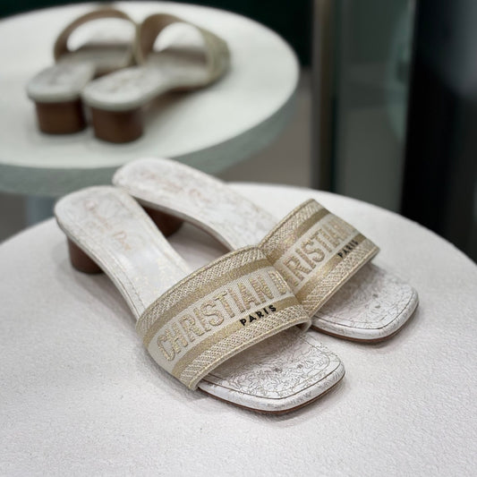 CHRISTIAN DIOR White Gold Mules Size 38.5