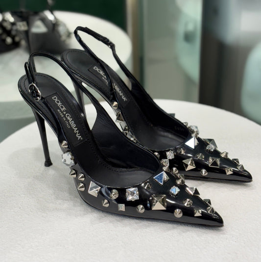 DOLCE & GABBANA Studded Slingback Black Pumps Size 40