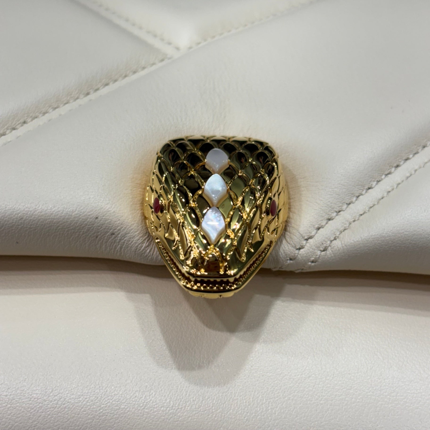 BVLGARI Serpenti Cabochon Gold Chain Beige Bag