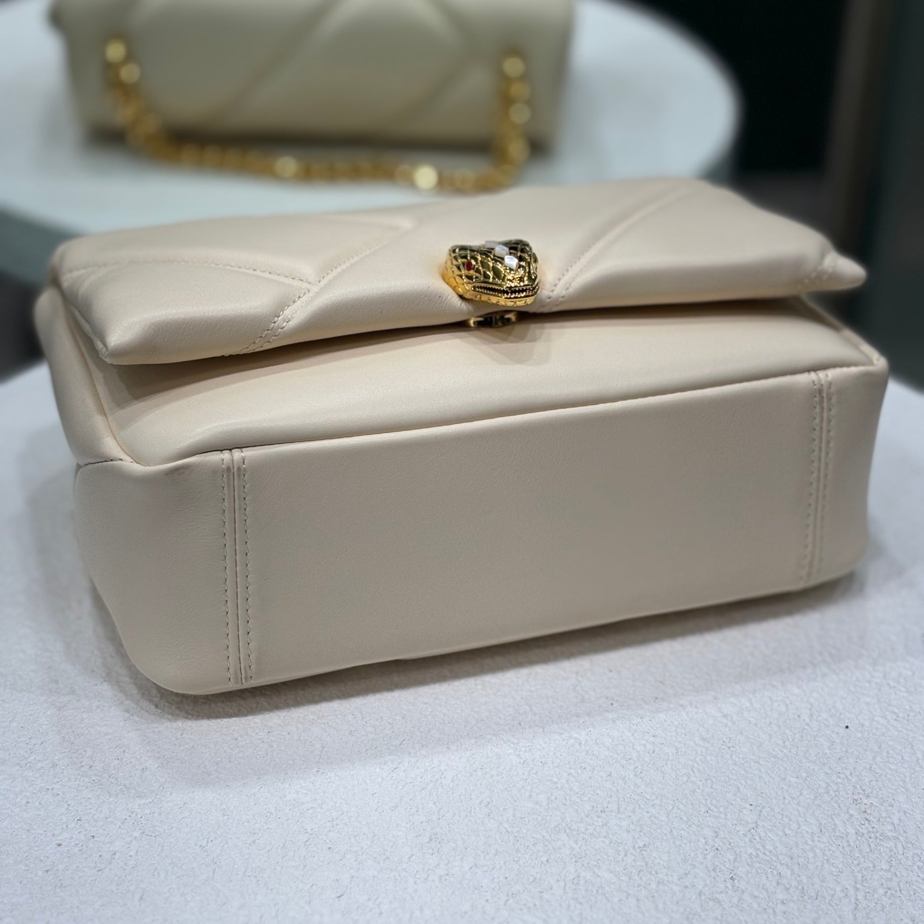 BVLGARI Serpenti Cabochon Gold Chain Beige Bag