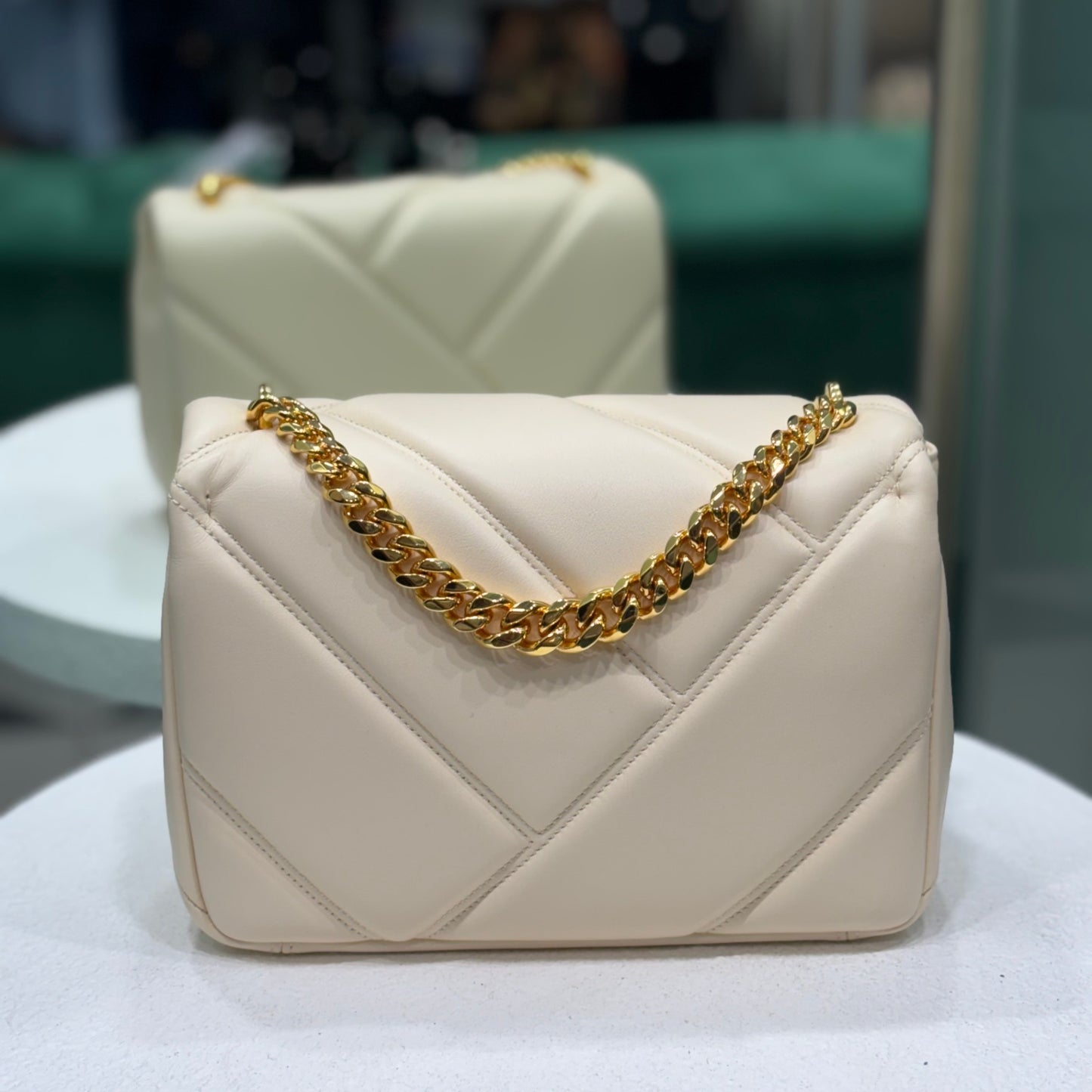 BVLGARI Serpenti Cabochon Gold Chain Beige Bag