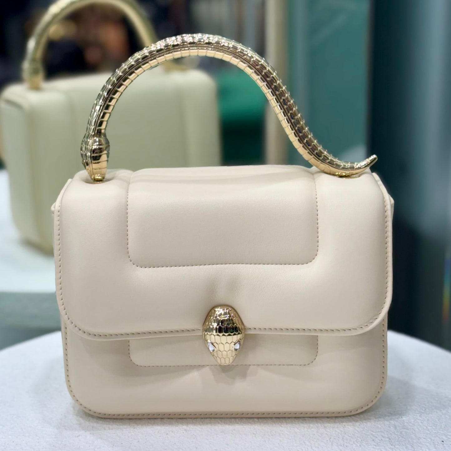 BVLGARI Serpenti Forever Top Handle Ivory Bag