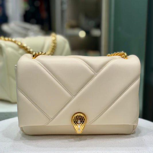 BVLGARI Serpenti Cabochon Gold Chain Beige Bag