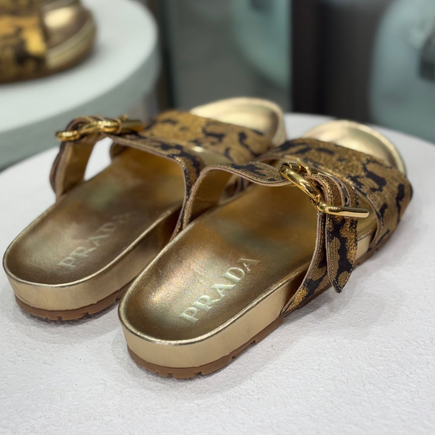 PRADA Gold Slides Size 37