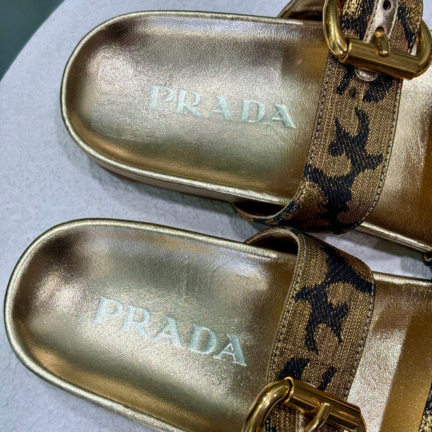 PRADA Gold Slides Size 37