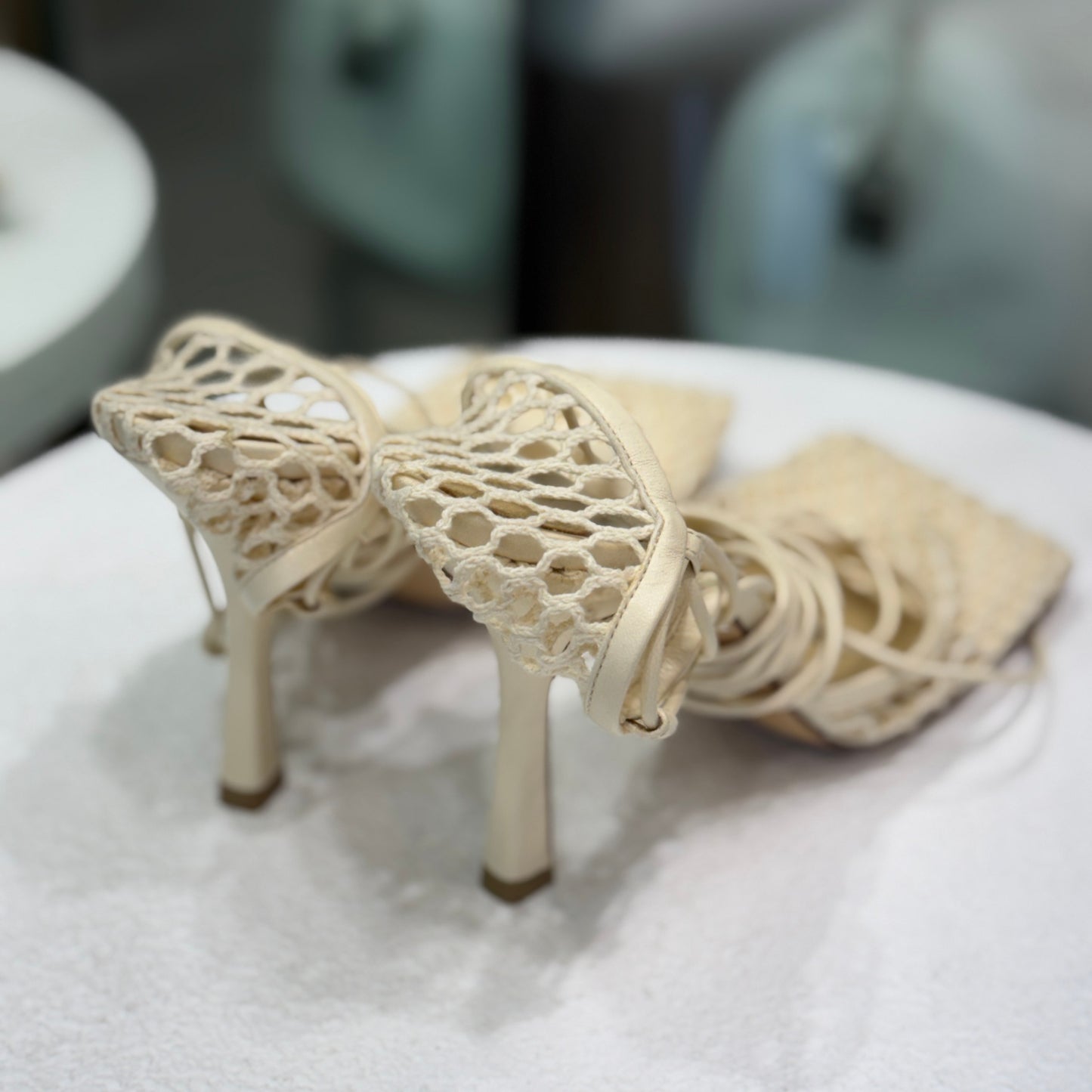BOTTEGA Mesh Nude Heels Size 37.5