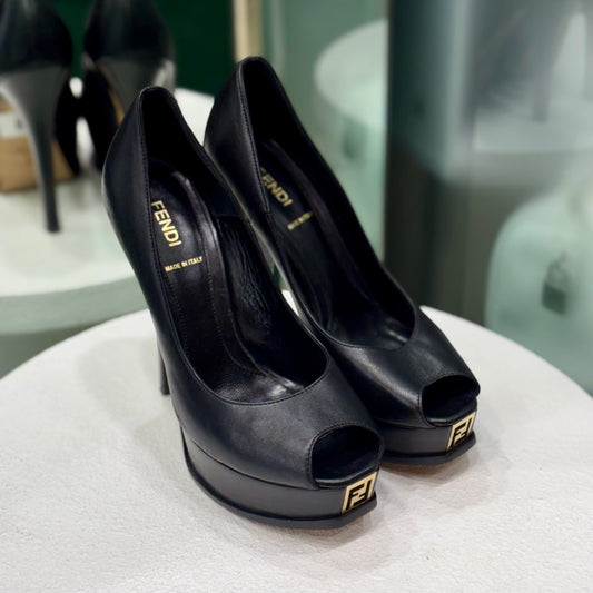 FENDI Black Peep-Toe Heels Size 38