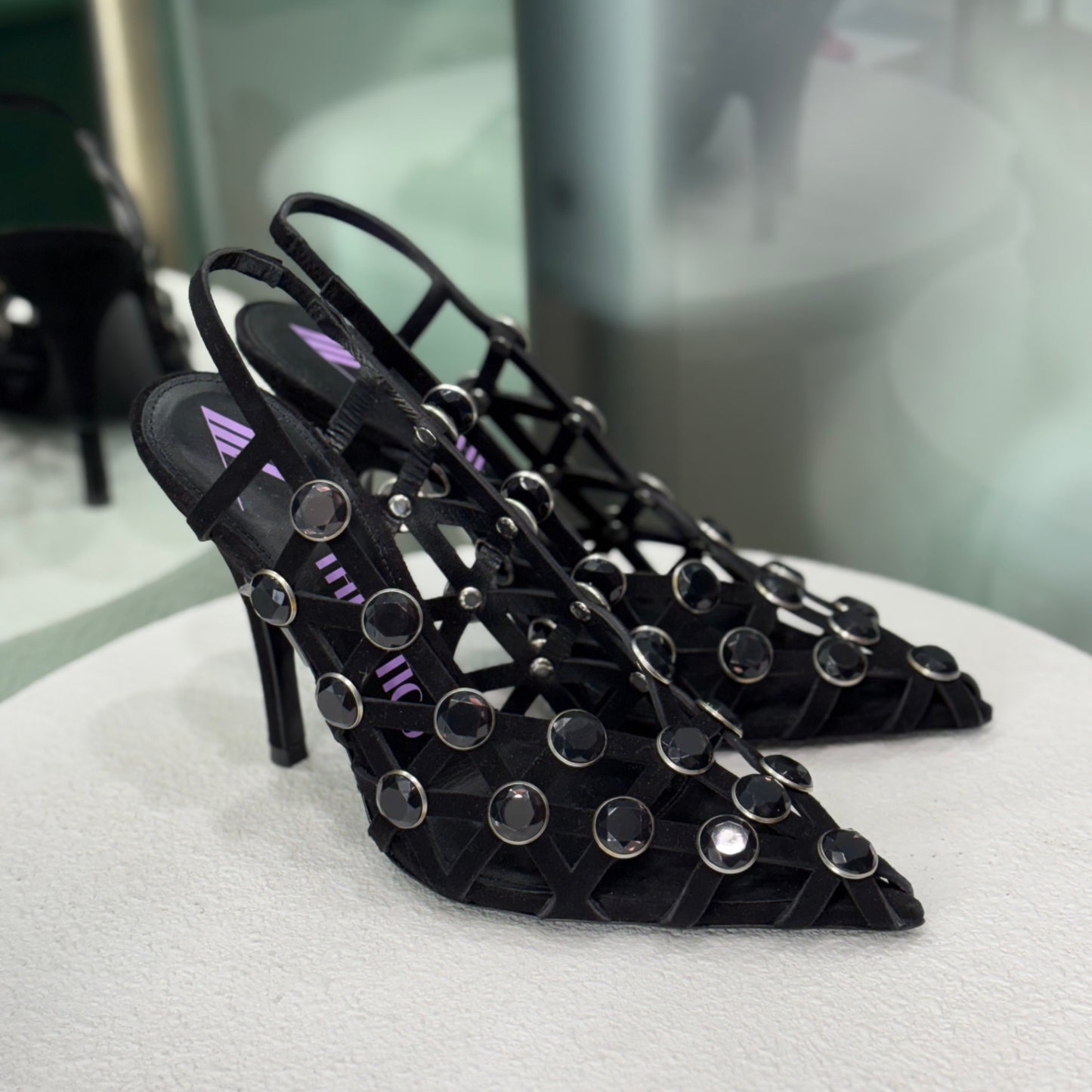 THE ATTICO Black jewel slingback size 37
