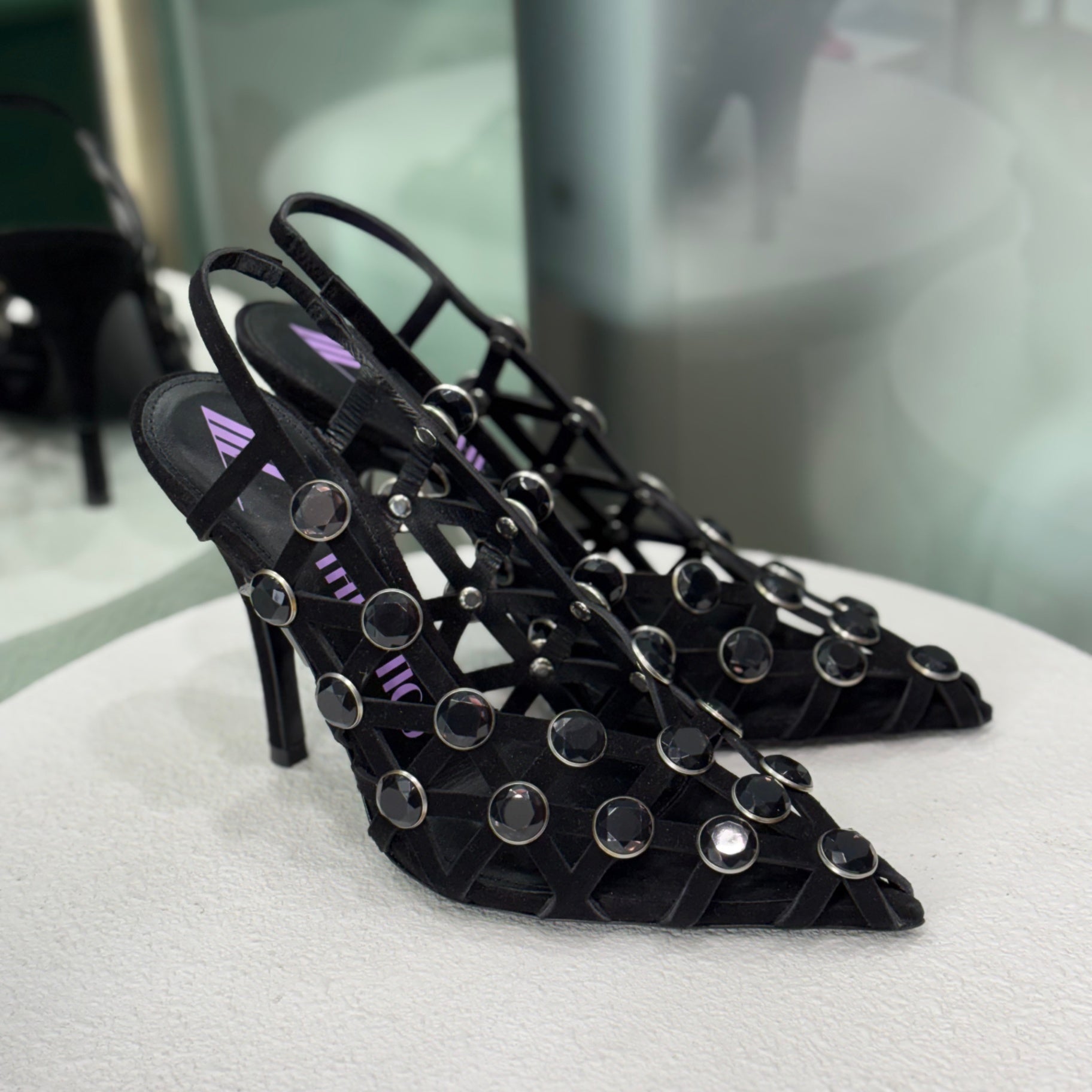 THE ATTICO Black jewel slingback size 37