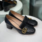 GUCCI Logo Blk Heeled Loafers Size 37.5