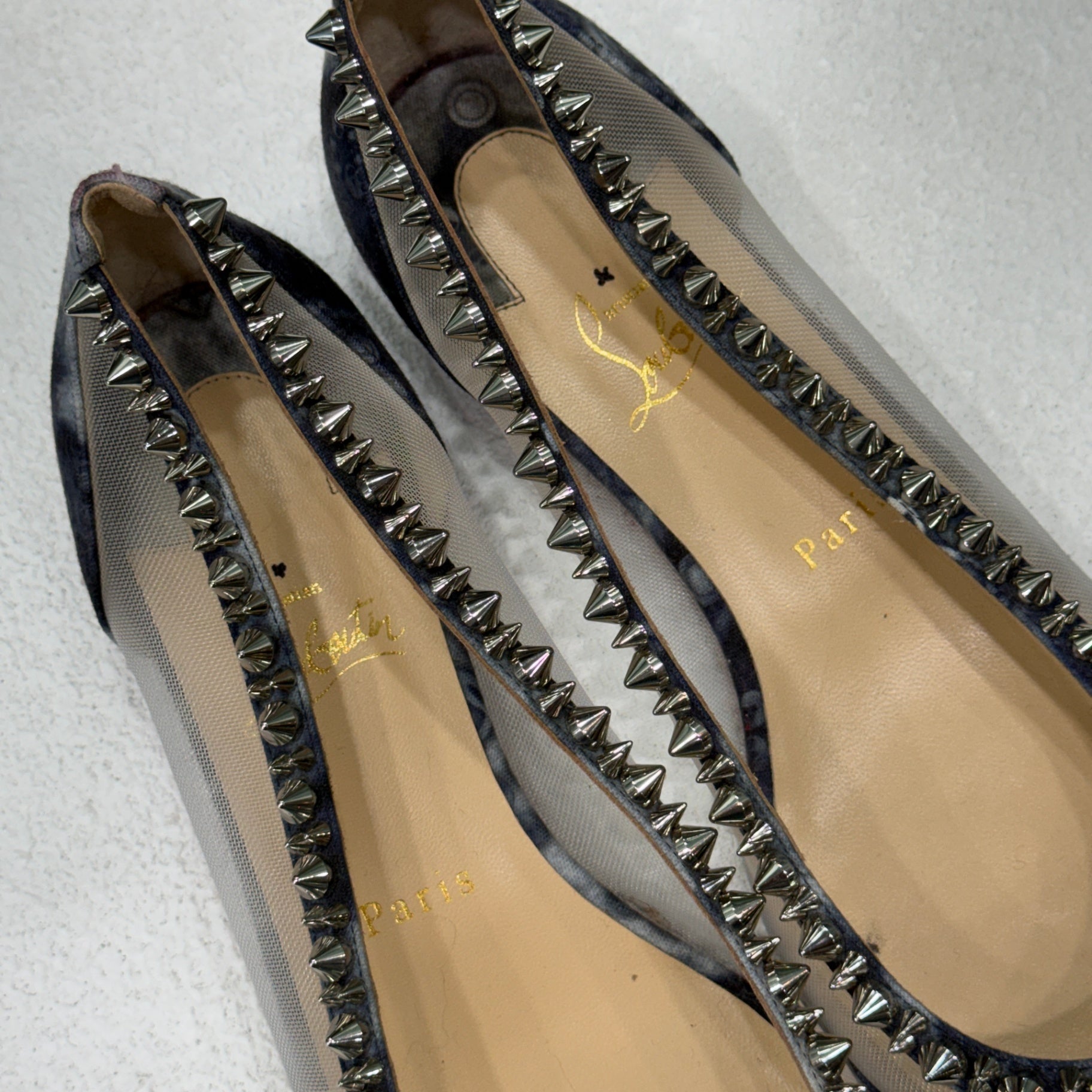 LOUBOUTIN Mesh Stud Flats Size 40
