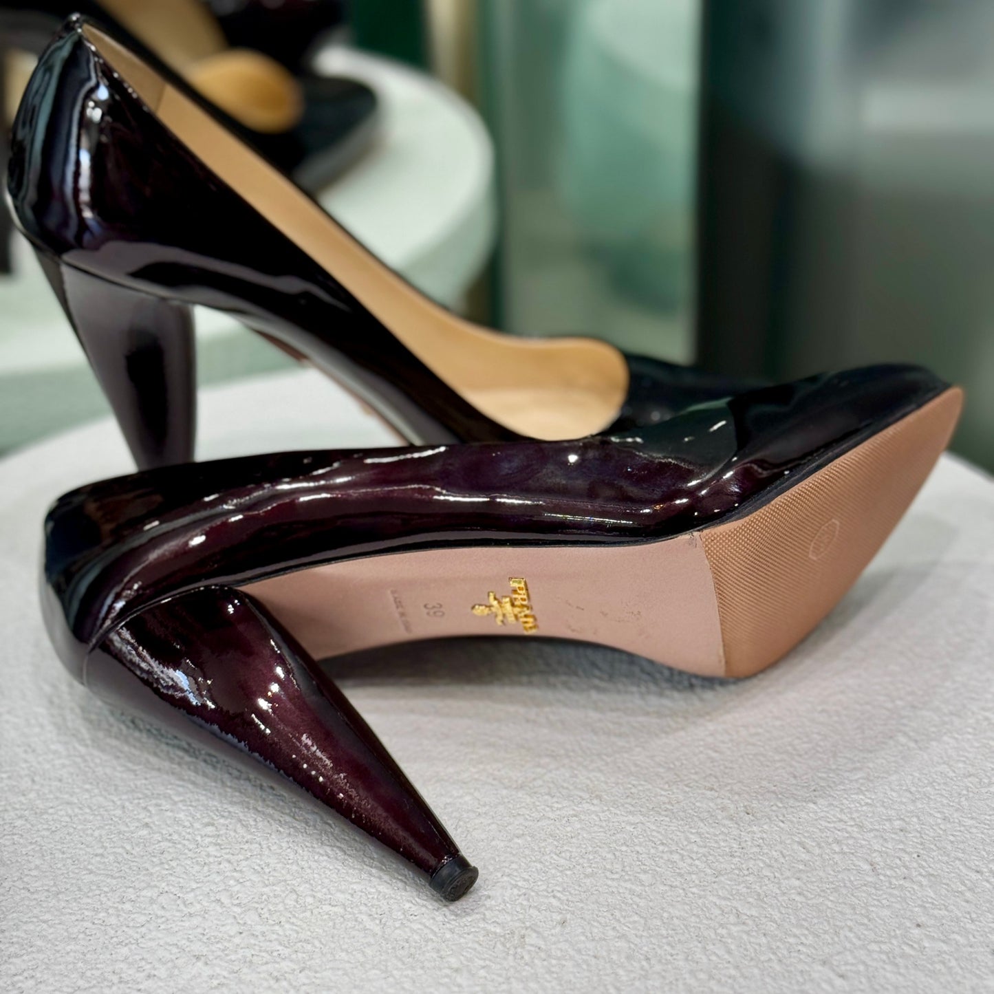 PRADA Dark Burgundy Patent Heels Size 38