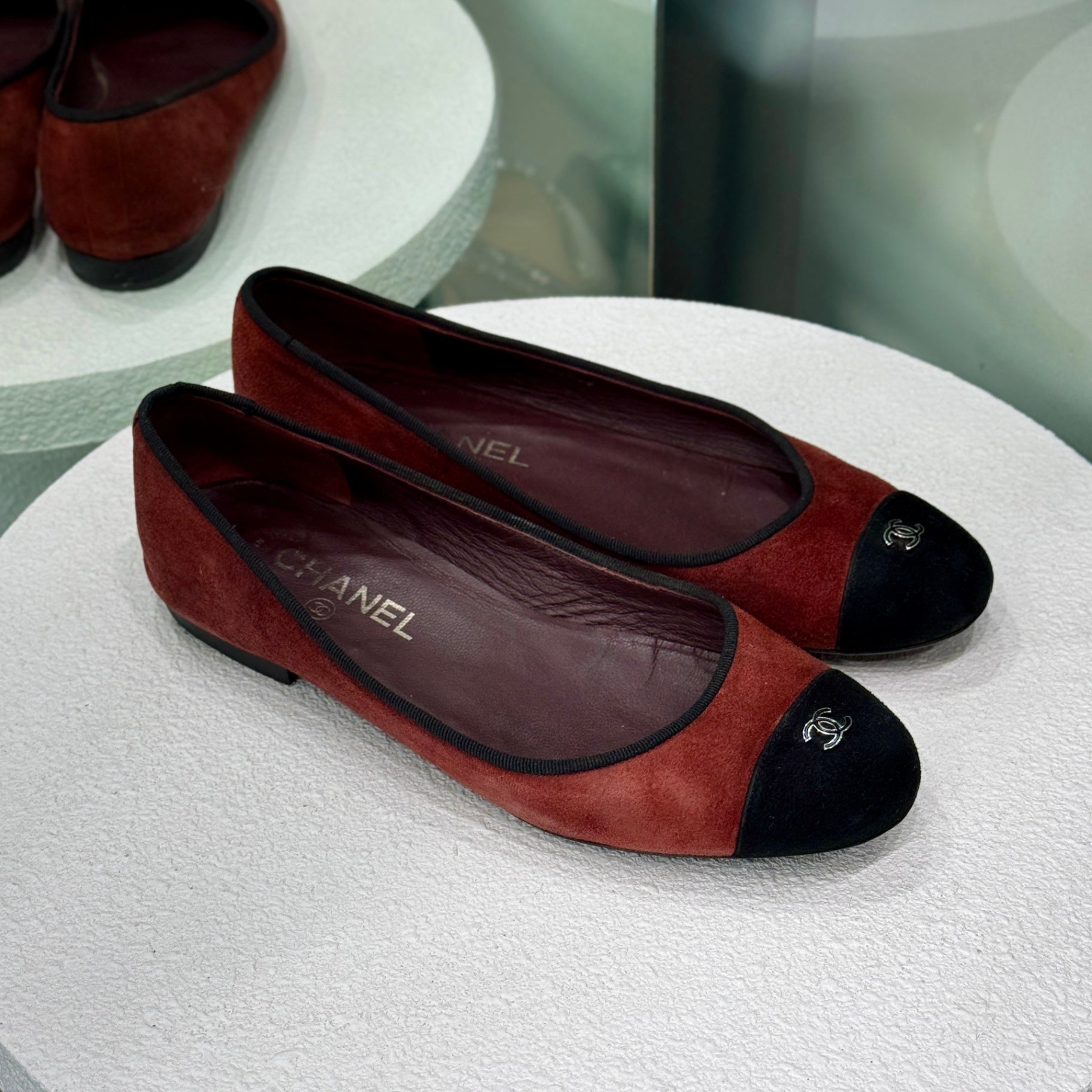 CHANEL Burgundy Suede Ballet Flats Size 39