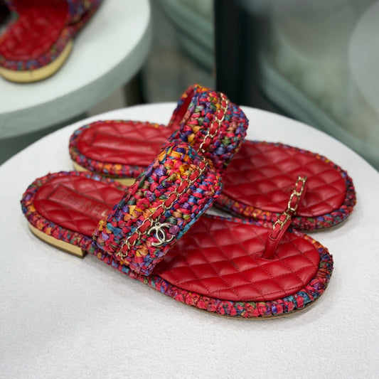 CHANEL Quilted Red Sandals Size 40