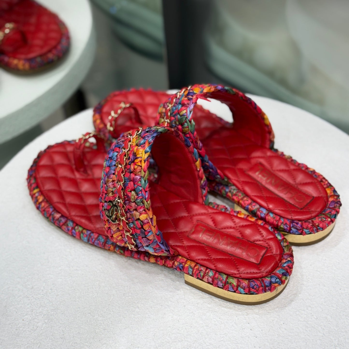 CHANEL Quilted Red Sandals Size 40