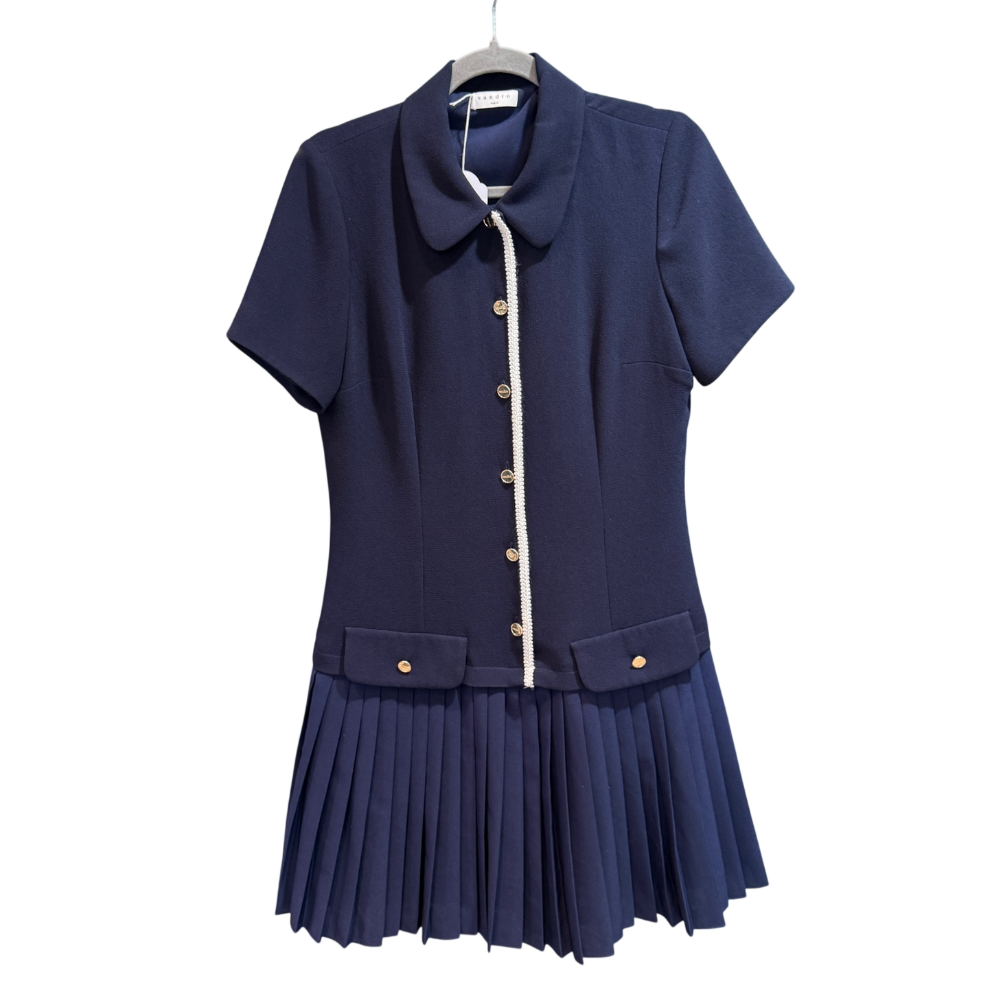 SANDRO Navy pleated dress size 38