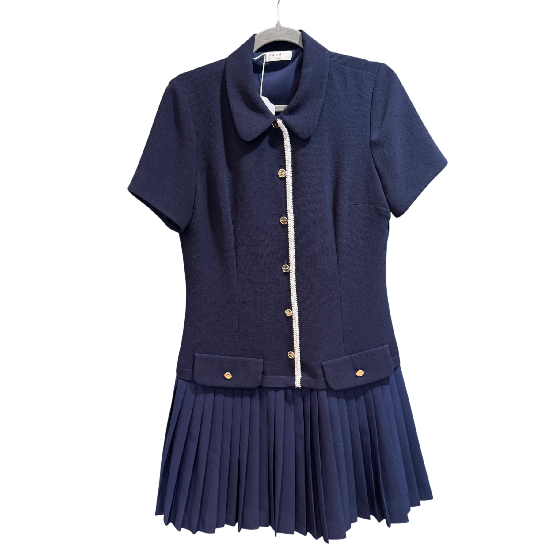 SANDRO Navy pleated dress size 38