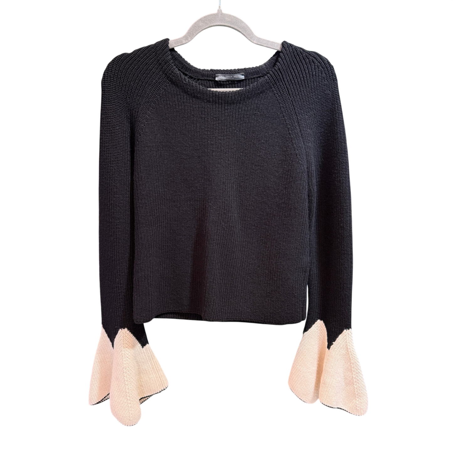 ALEXANDER MCQUEEN Black & White Tulip Sleeve Knit Sweater Size L