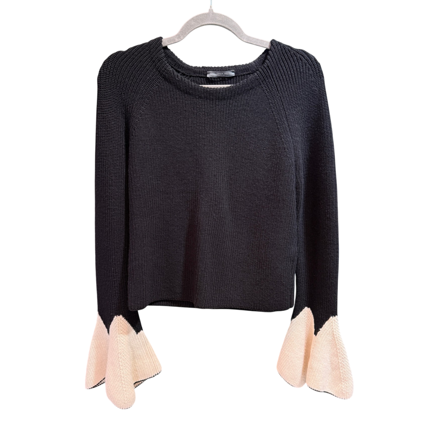 ALEXANDER MCQUEEN Black & White Tulip Sleeve Knit Sweater Size L