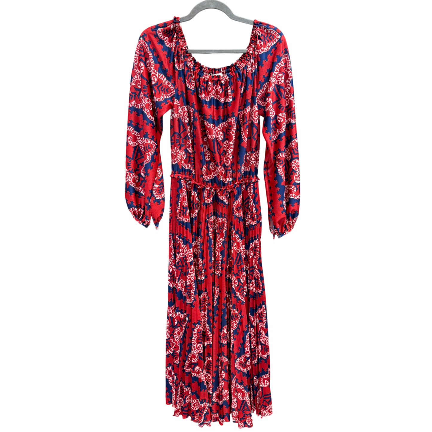 VALENTINO Red and Blue Midi Dress Size L