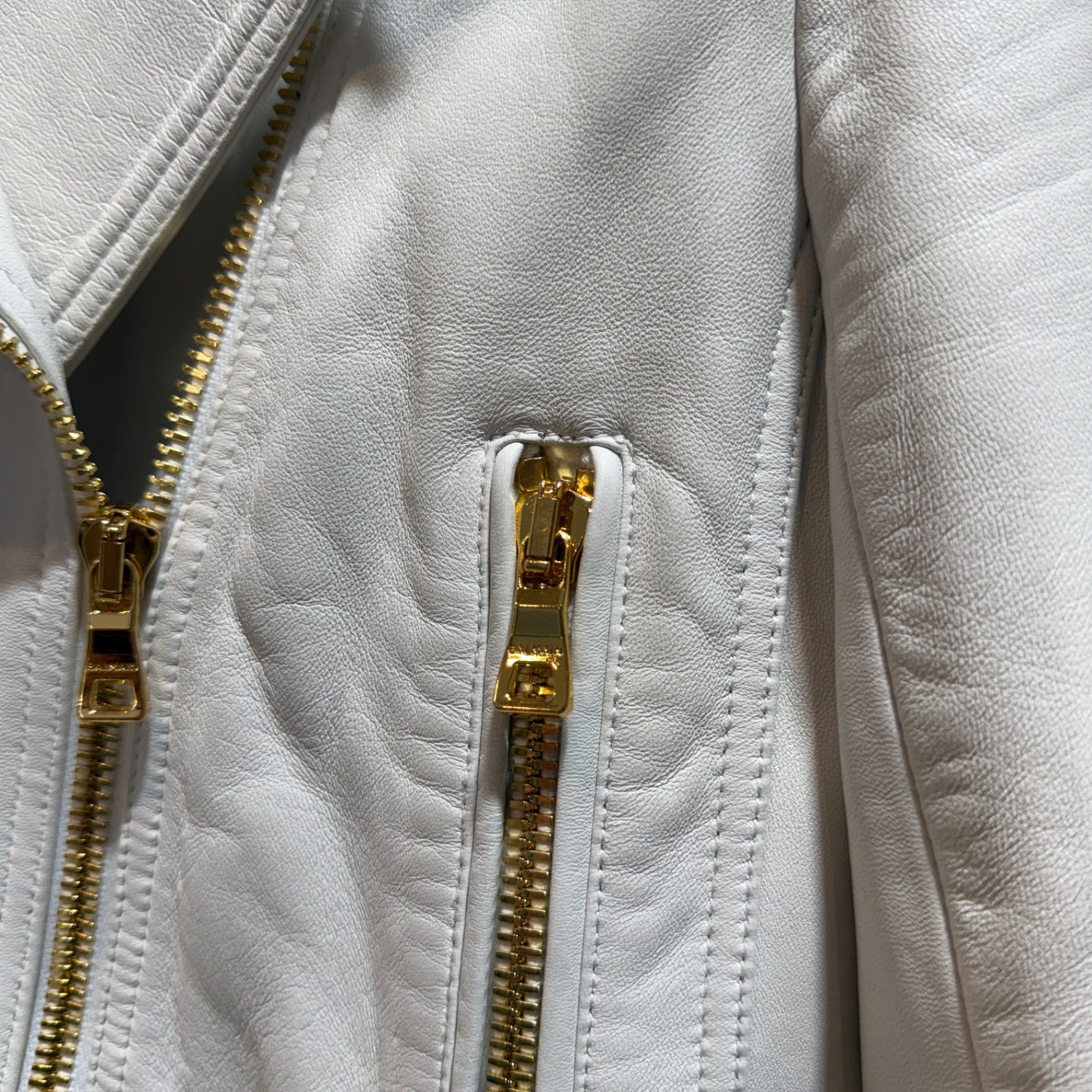 BALMAIN White Leather Cropped Jacket Size 34