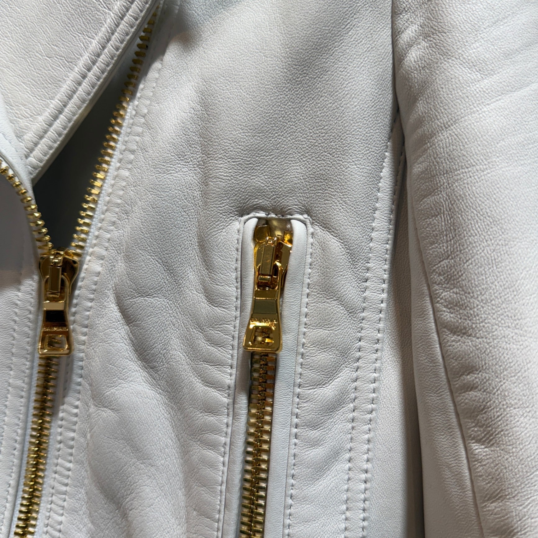 BALMAIN White Leather Cropped Jacket Size 34