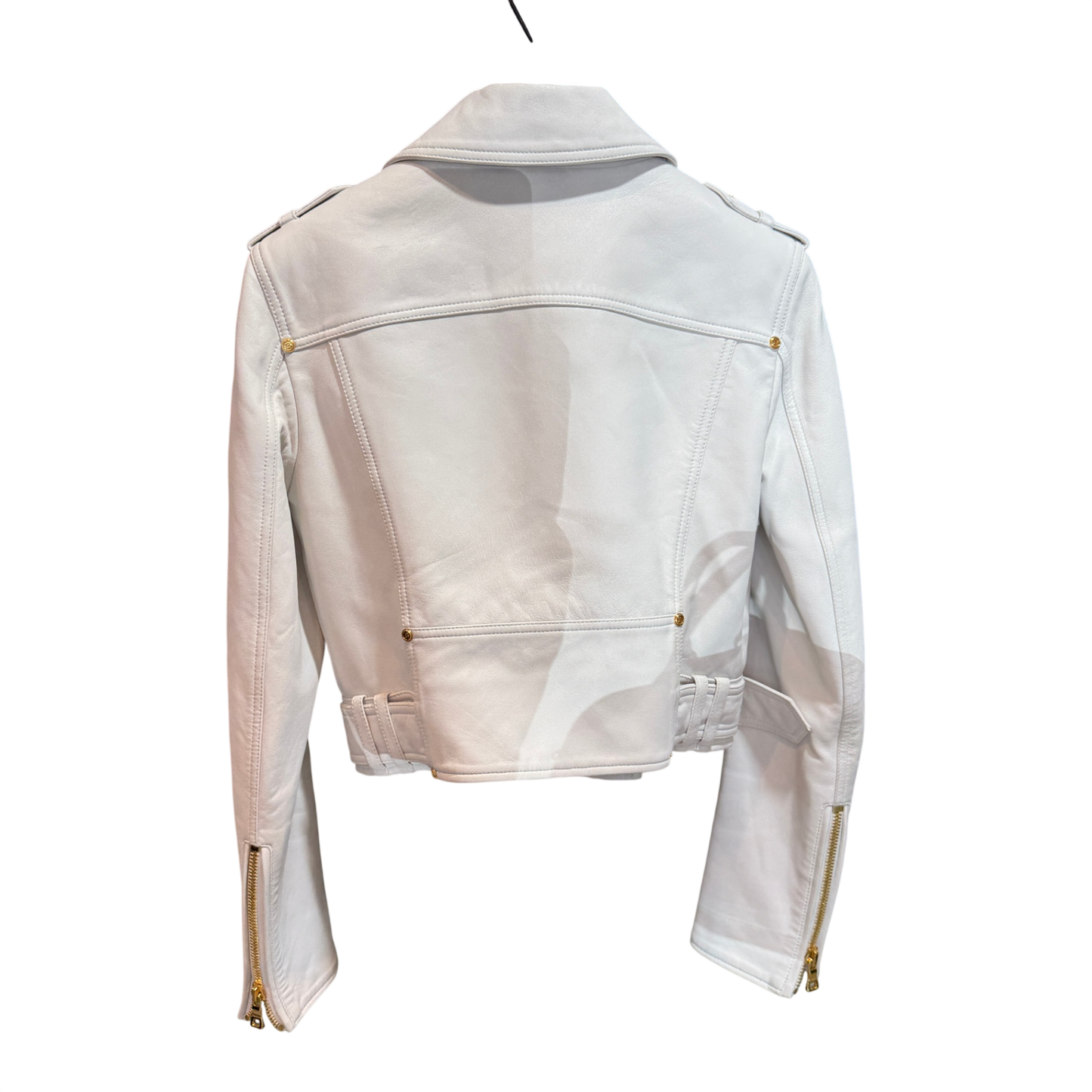 BALMAIN White Leather Cropped Jacket Size 34