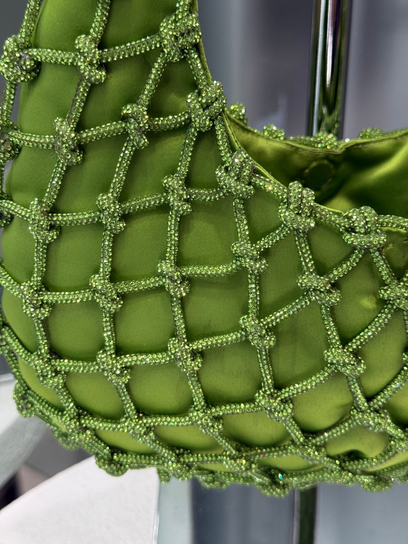 ROSANTICA NODI Beaded Mini Bag – Green Crystal Mesh