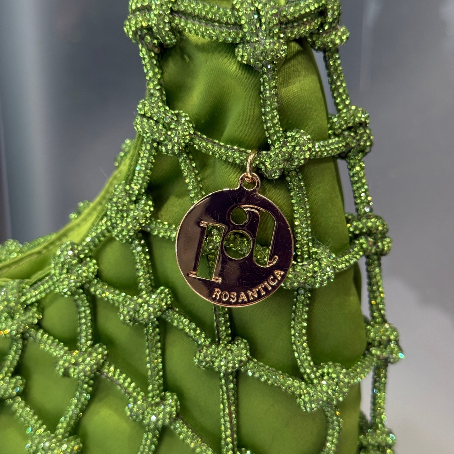 ROSANTICA NODI Beaded Mini Bag – Green Crystal Mesh