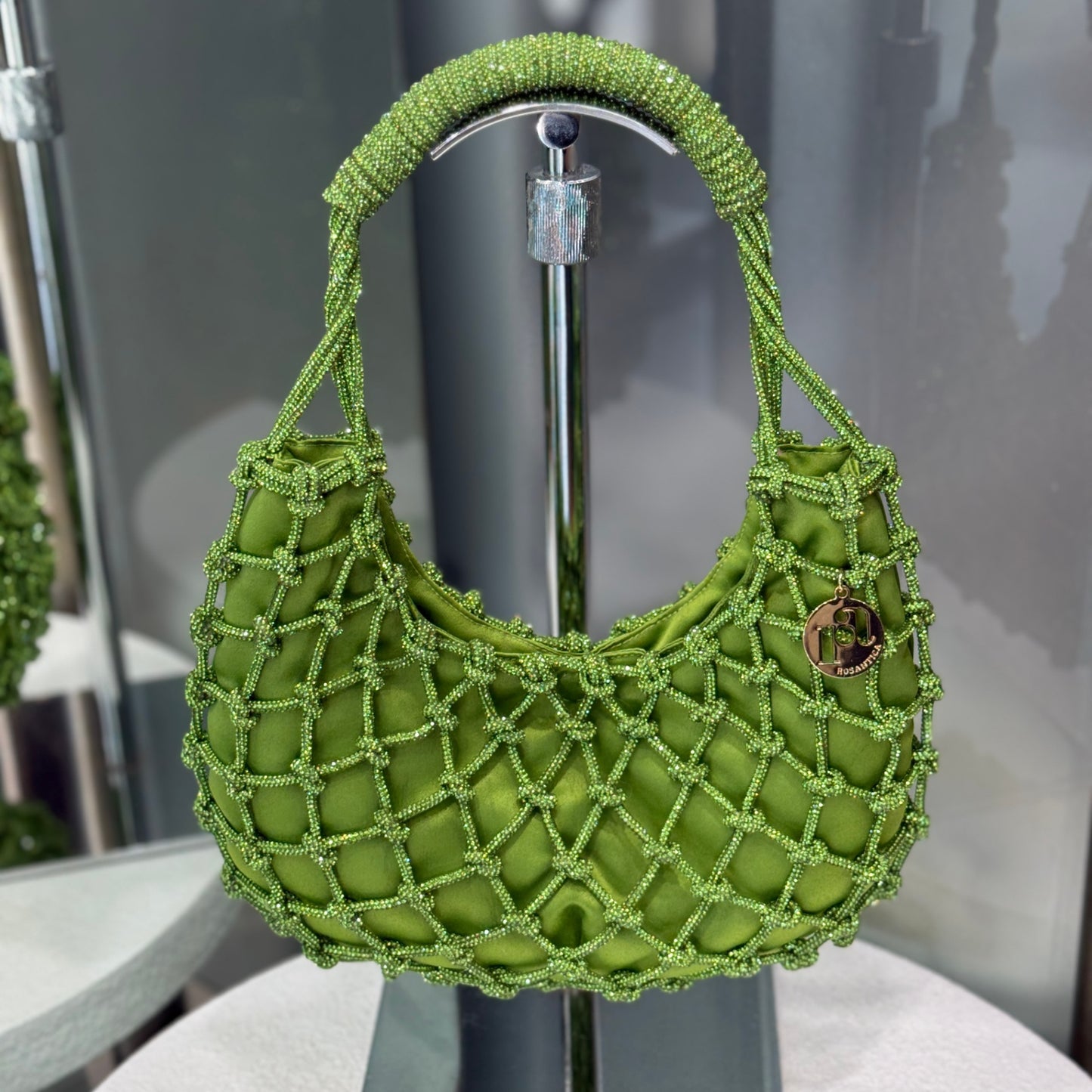 ROSANTICA NODI Beaded Mini Bag – Green Crystal Mesh