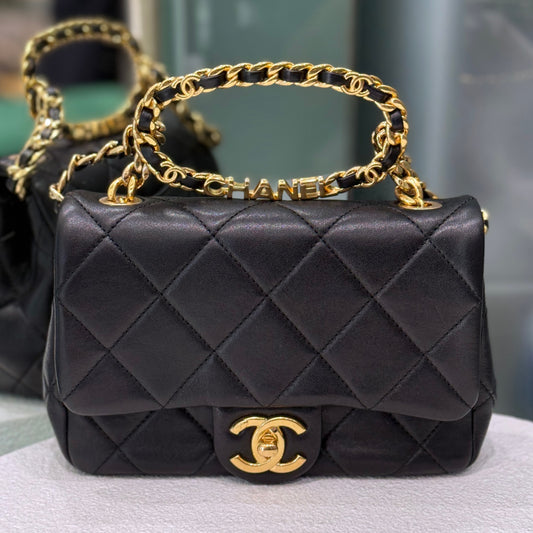 CHANEL Mini Flap with Top Handle - Black