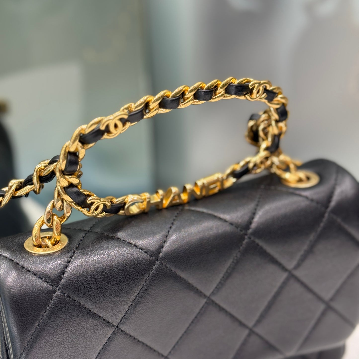 CHANEL Mini Flap with Top Handle - Black
