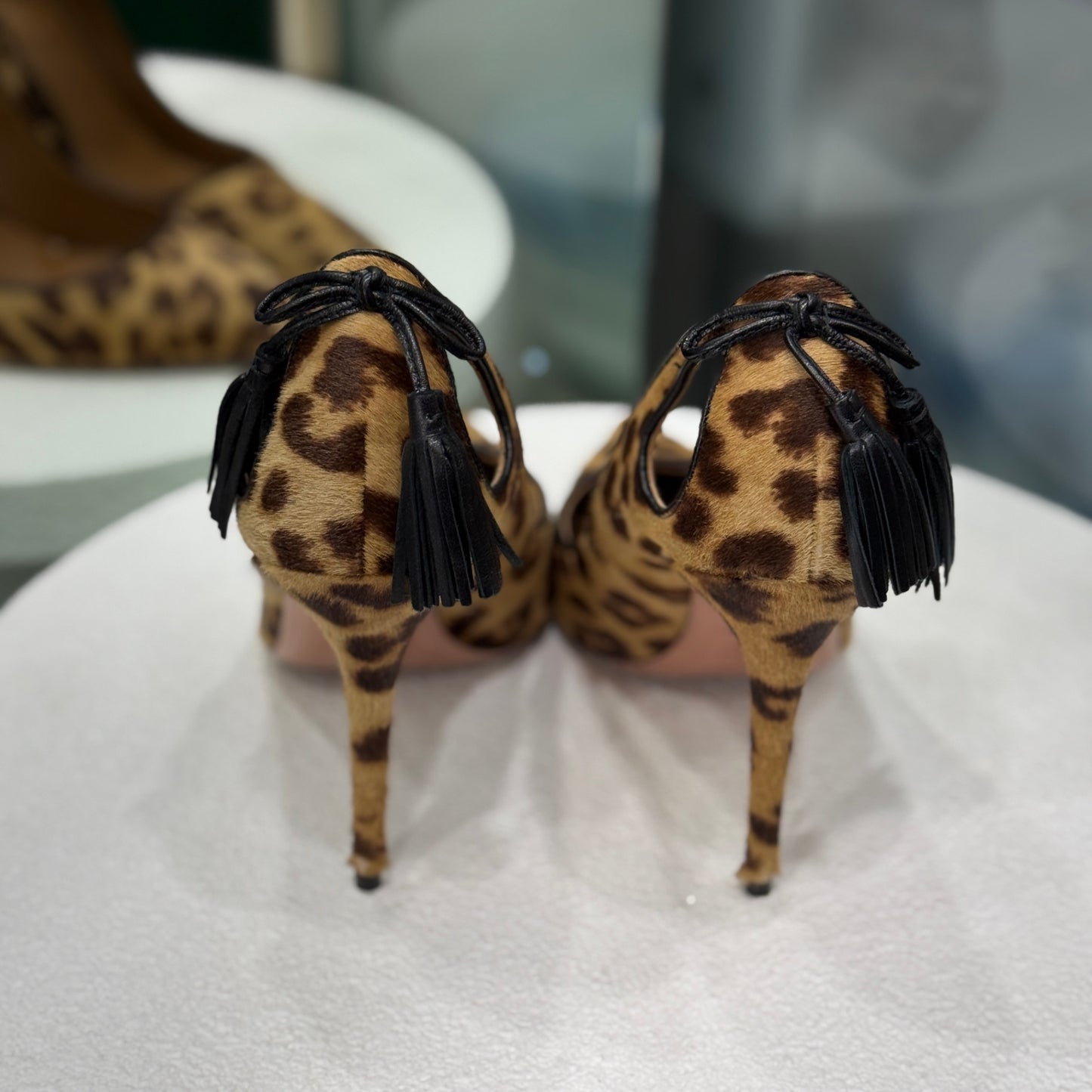 AQUAZZURA Leopard Print Fur Heels Size 38.5