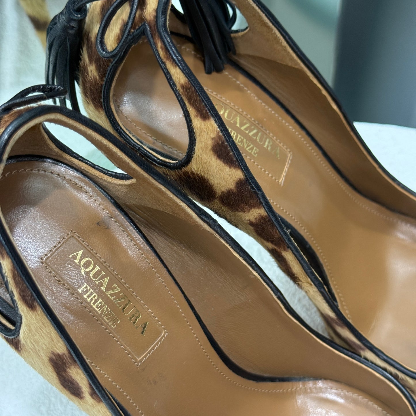 AQUAZZURA Leopard Print Fur Heels Size 38.5