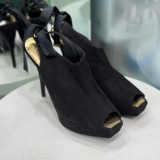 LOUIS VUITTON Black Suede Peep Toe Pumps Size 40